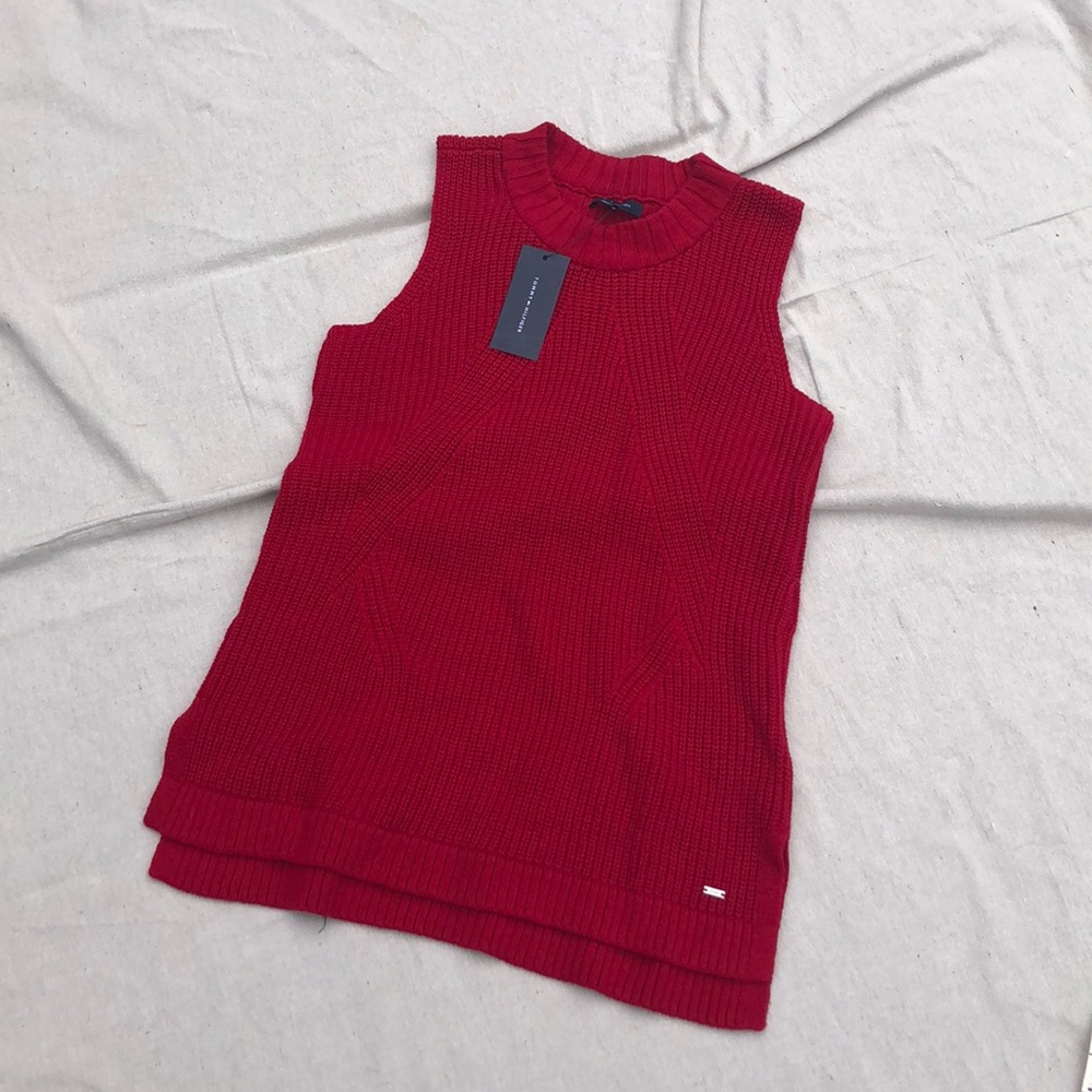 tommy hilfiger red sleeveless knit sweater